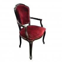 ARM CHAIR-Victorian Burgundy Velvet w|Dark Wood Frame