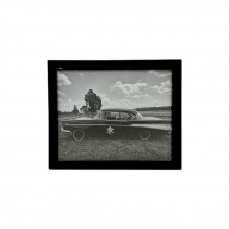 PRINT-Vintage Black & White Photo of Police Car in Field