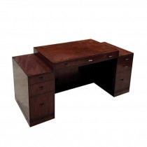 DESK-Mahogany Veneer Raised Desk w|Double Pedestal & 9 Drawers