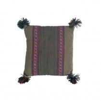 THROW PILLOW-Green w|Pink/Blue Stripes & Fringe at Corners