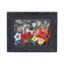 (HDEW0122)FRAMED ART-Decoupage Multi Colored Flowers in Black Frame