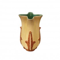 (52571077)VASE-Ceramic Scalloped Beige w|Green Interior