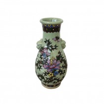 (52571078)VASE-Teal w|Multi-Colored Florals & Leaves