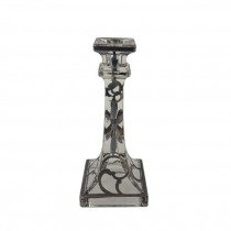 (50020755)CANDLESTICK HOLDER-Glass w|Hand Drawn Vines & Flowers