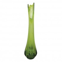 (52571086)VASE-Green Glass Ribbed w|Asymmetrical Top