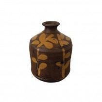 (52571087)VASE-Brown Pottery w|Leaf Motif