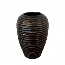 (52571089)VASE-Brown Ribbed Vase-10" H
