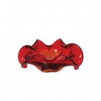 (25677088)DECORATIVE BOWL-Red/ Orange Crimpled Carnival Glass
