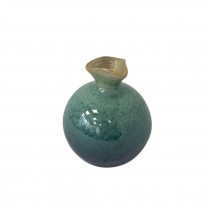 (52571094)VASE-Mini Stoneware Sea Blue w|Beige Rim