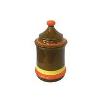 (25320143)CONTAINER w|Lid-Medium MCM Green Jar w|Yellow & Orange Detail