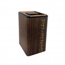 (25320147)CANISTER w|LID-Vintage Tall Faux Wood Tin w|Floral Decor