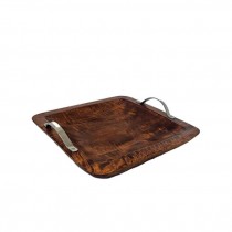 (25340451)TRAY-Wooden Square Tray w|Chrome Handles