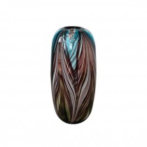 (52571098)VASE-Brown|White|Green Swirls Glass Vase