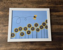 Framed Poster-Sunflower Beeline |Blue |White Frame