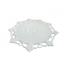 CAKE STAND-Vintage White Milk Glass w/Lace Edge