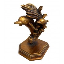 FIGURINE-DOLPHINS ON WAVE-GOLD