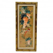 PRINT-RAF Cardinal w/Colorful Flowers-Bamboo Frame
