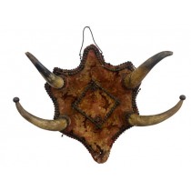 HORNS-ON WOOD FABRIC PLAQUE