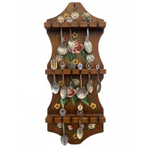 FLATWARE CADDY-Floral Wood/Souvenir Spoons