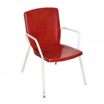 ARM CHAIR-Red Metal Chair w/White Base