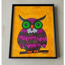 (8521PJ62) Chevron Owl W/Green Eyes