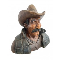 SCULPT-CARVED WOODEN COWBOY BUST