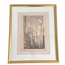 (85210792) CityScape Pencil Sketch 2 | Gold Frame