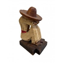 FIGURINE-Mexican Carved Wood Resting Man 7"