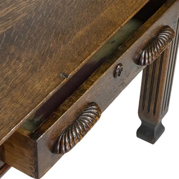 LIBRARY TABLE-Fluted Straight Leg W/2 Drawers (Shell Drawer Pull ...