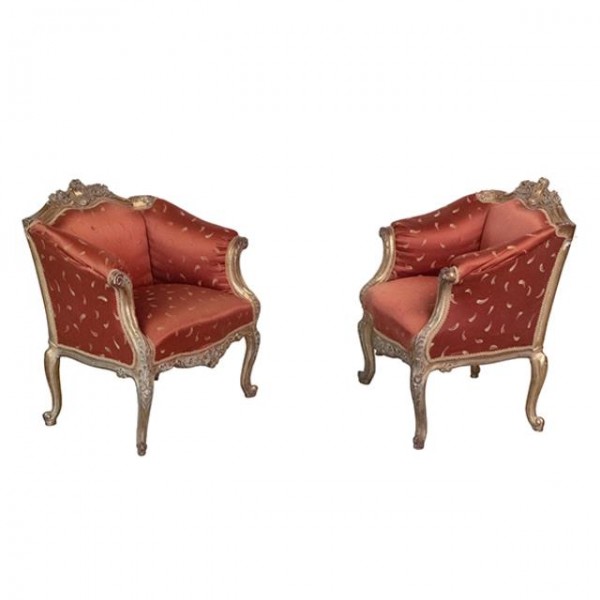 ARM CHAIR-French Bergere Baroque, Gilt & Rust - Arm Chairs / Side ...