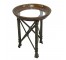 END TABLE-Round Metal Base & Leather Glass Top W/Nail Heads