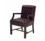 OFFICE CHAIR-Traditional Arm/Burgundy Tufted Leather W/Wood Frame