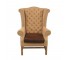 WING CHAIR-Tufted Camel W/Leather Seat