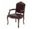 ARM CHAIR-French Walnut Frame W/Brown Leather Back & Seat