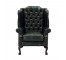 OFFICE CHAIR-Distressed Green Leather Tufted Arm/Nail Heads