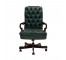 OFFICE CHAIR-Green Tufted Leather Arm W/Wood Frame on Wheels