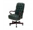 OFFICE CHAIR-Green Tufted Leather Arm W/Wood Frame on Wheels