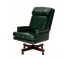 OFFICE CHAIR-Executive/Green Leather W/Wood Frame on Wheels