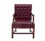 OFFICE CHAIR-Burgundy Leather Tufted Arm W/Stationary Wood Frame