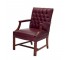 OFFICE CHAIR-Burgundy Leather Tufted Arm W/Stationary Wood Frame