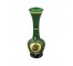 VASE-Green Glass W/Hand Painted Gold Accents & Flowers