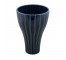 VASE-Trumpet Shape/Navy Glazed W/Vertical Ridges