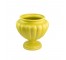 VASE-Yellow Glaze Urn Shape W/Vertical Lines & Pedestal Base