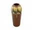 VASE-Tall Brown "Balkan Like" W/Multi Color Glaze Drip