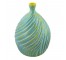 VASE-Glazed Ceramic-Aqua W/Yellow Accents/Swirl-Wave Design