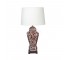 TABLE LAMP-Asian Red Floral Design W/Wooden Base