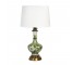 TABLE LAMP-Green Glass W/Hand Painted Florals & Brass Base