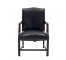 OFFICE CHAIR-Black Leather Straight Back W/Nail Heads