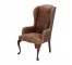 CHAIR-Wing-Distressed Brown Leather W/Wood Frame