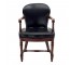 OFFICE CHAIR-Arm-Black Leather W/Stationary Wood Frame